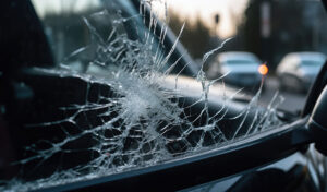 Car With Broken Windshield And Window Emphasizes Need For Rock And Chip Repair And Insurance Assistance